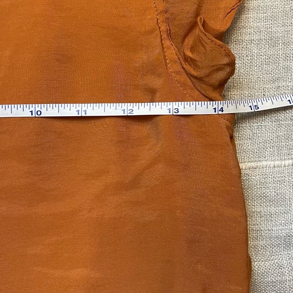 ONTWELTH burnt orange women’s tiered ruffle blouse flutter sleeves lined Sz S - Picture 6 of 6